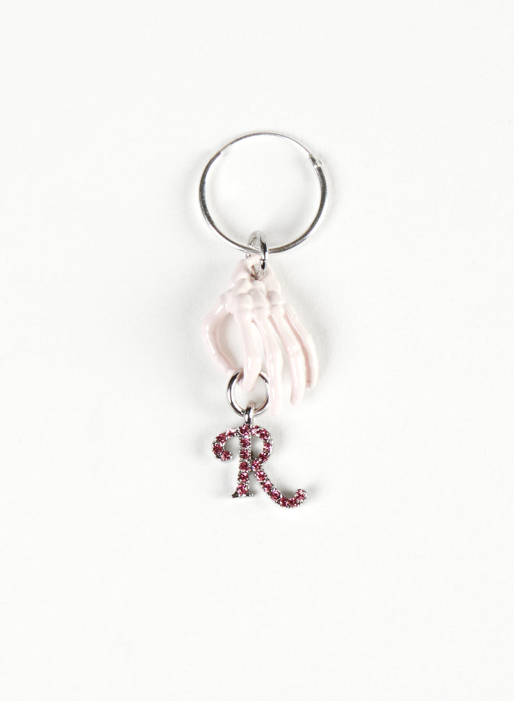 RAF SIMONS SKELETON HAND HOLDING STRASS R EARRING SOLID PINK