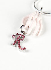 RAF SIMONS SKELETON HAND HOLDING STRASS R EARRING SOLID PINK