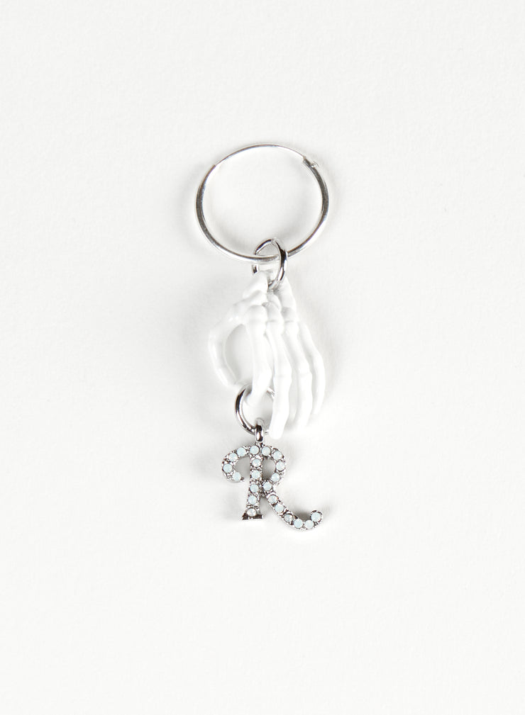 RAF SIMONS SKELETON HAND HOLDING STRASS R EARRING SOLID WHITE