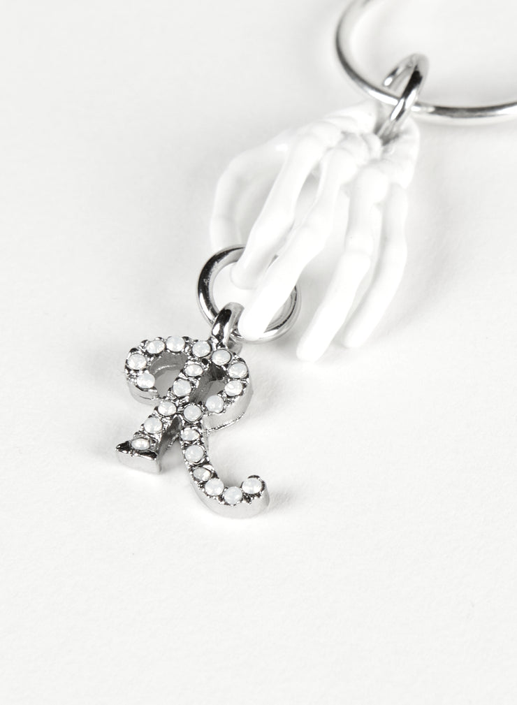 RAF SIMONS SKELETON HAND HOLDING STRASS R EARRING SOLID WHITE