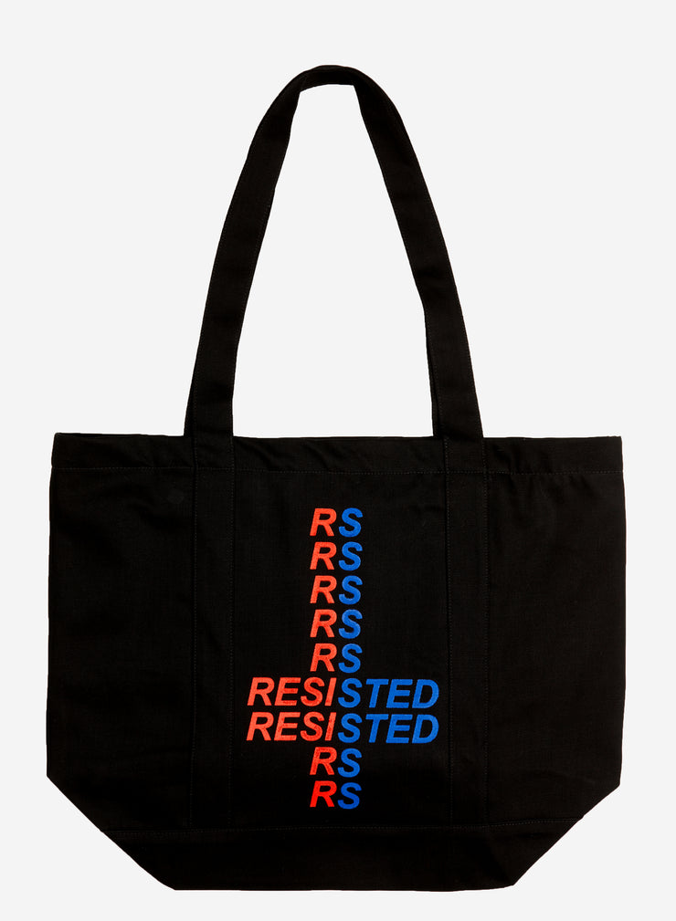 RAF SIMONS SMALL DENIM TOTE BAG WITH PRINT AND RS BADGE