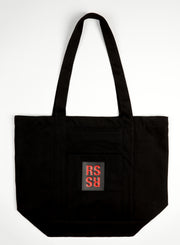 RAF SIMONS SMALL DENIM TOTE BAG WITH PRINT AND RS BADGE