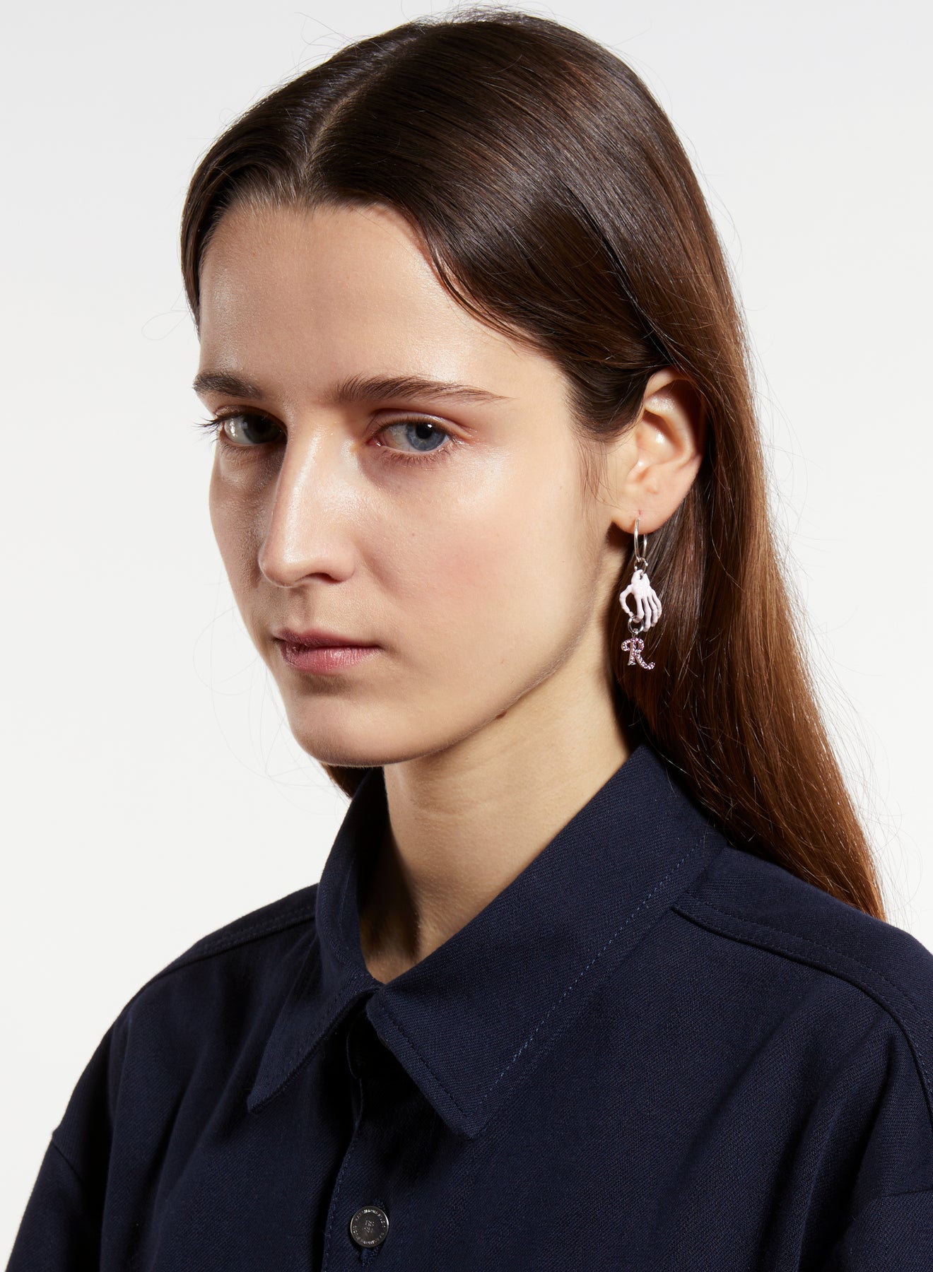 RAF SIMONS SKELETON HAND HOLDING STRASS R EARRING SOLID PINK – History ...