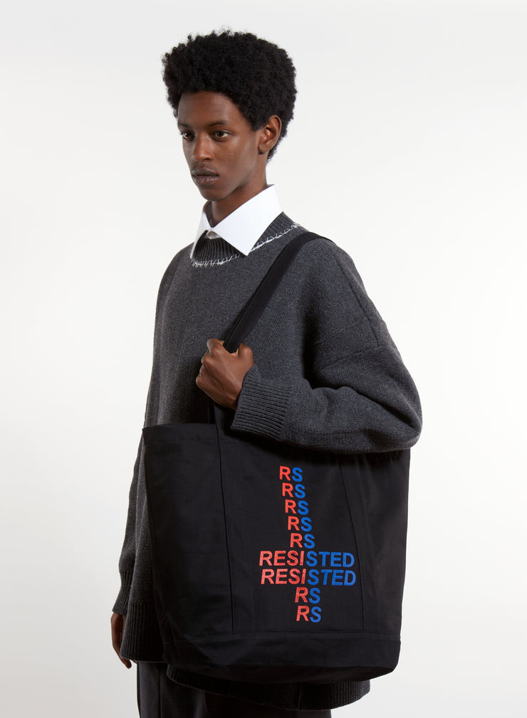 RAF SIMONS SMALL DENIM TOTE BAG WITH PRINT AND RS BADGE – History