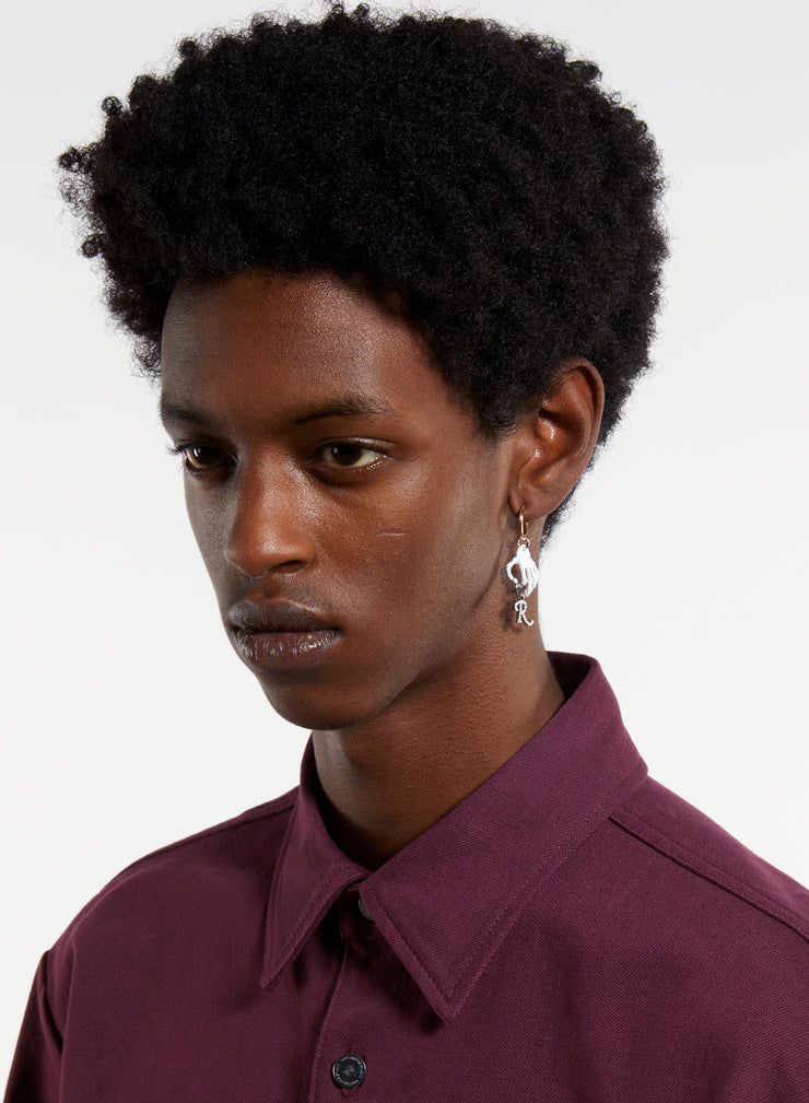 RAF SIMONS SKELETON HAND HOLDING STRASS R EARRING SOLID WHITE